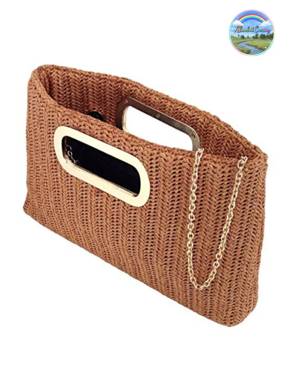 Woven Straw Clutch with Detachable Chain Strap